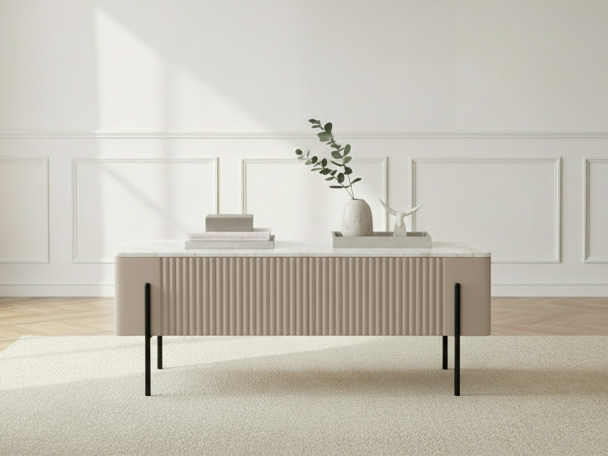 Table basse 2 tiroirs 100 cm MATHILDE pieds noirs