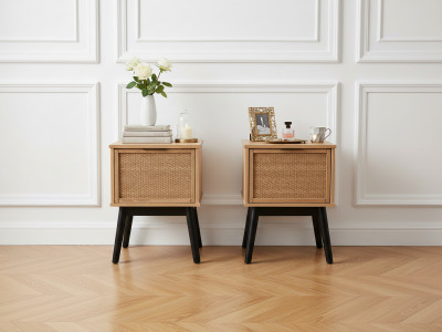 Lot de 2 chevets ALBI bois massif et rotin