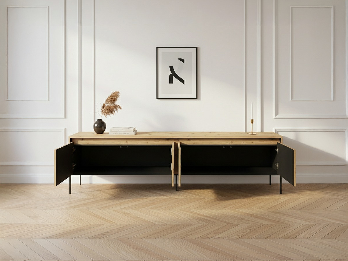 LENARA set met 193 cm dressoir + 193 cm tv-meubel met noppen en led-verlichting