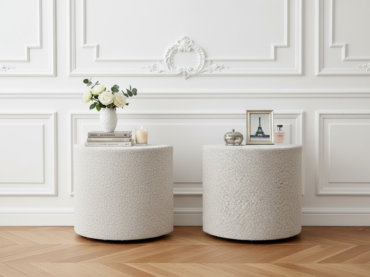 Lot de 2 chevets NOAM bouclette blanc