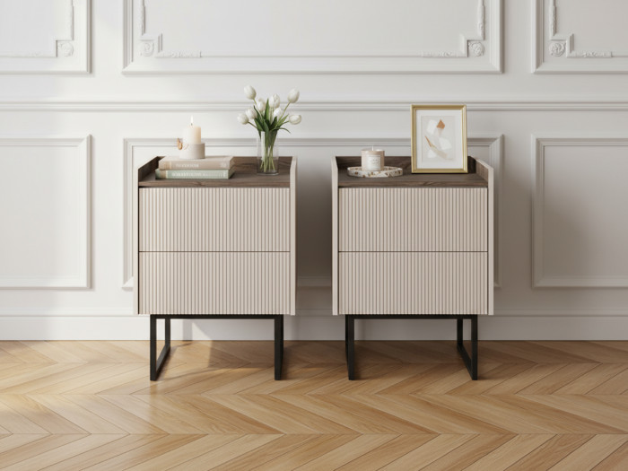 Lot de 2 chevets LOUNA 2 tiroirs avec LED
