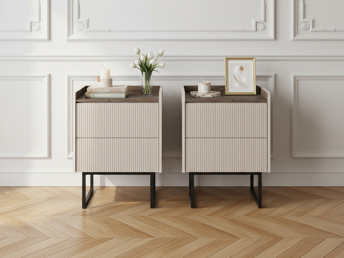 Lot de 2 chevets LOUNA 2 tiroirs avec LED