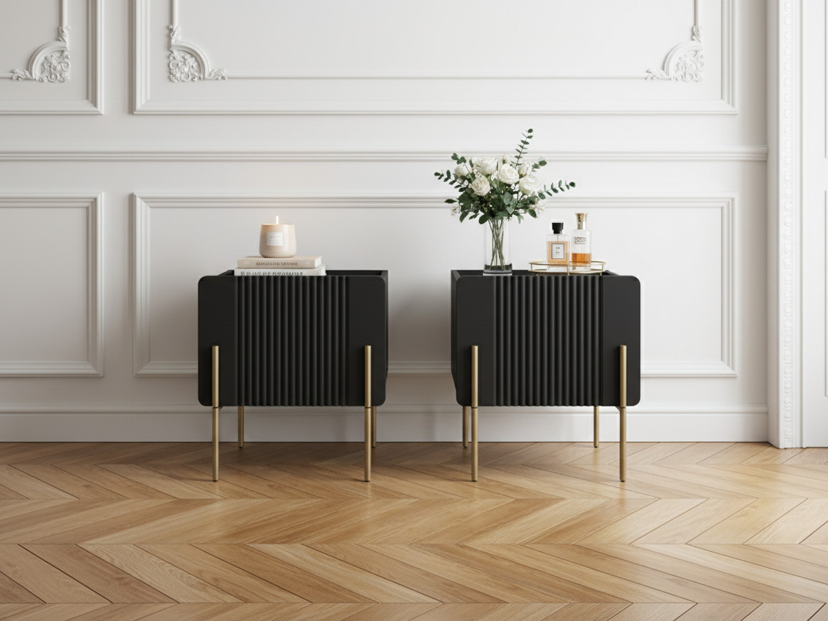Lot de 2 chevets 1 tiroir MATHILDE pieds or noir