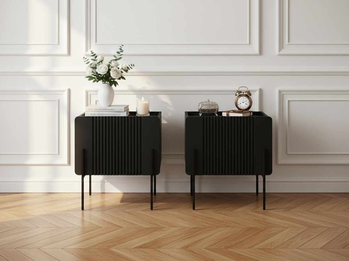 Lot de 2 chevets 1 tiroir MATHILDE pieds noir noir