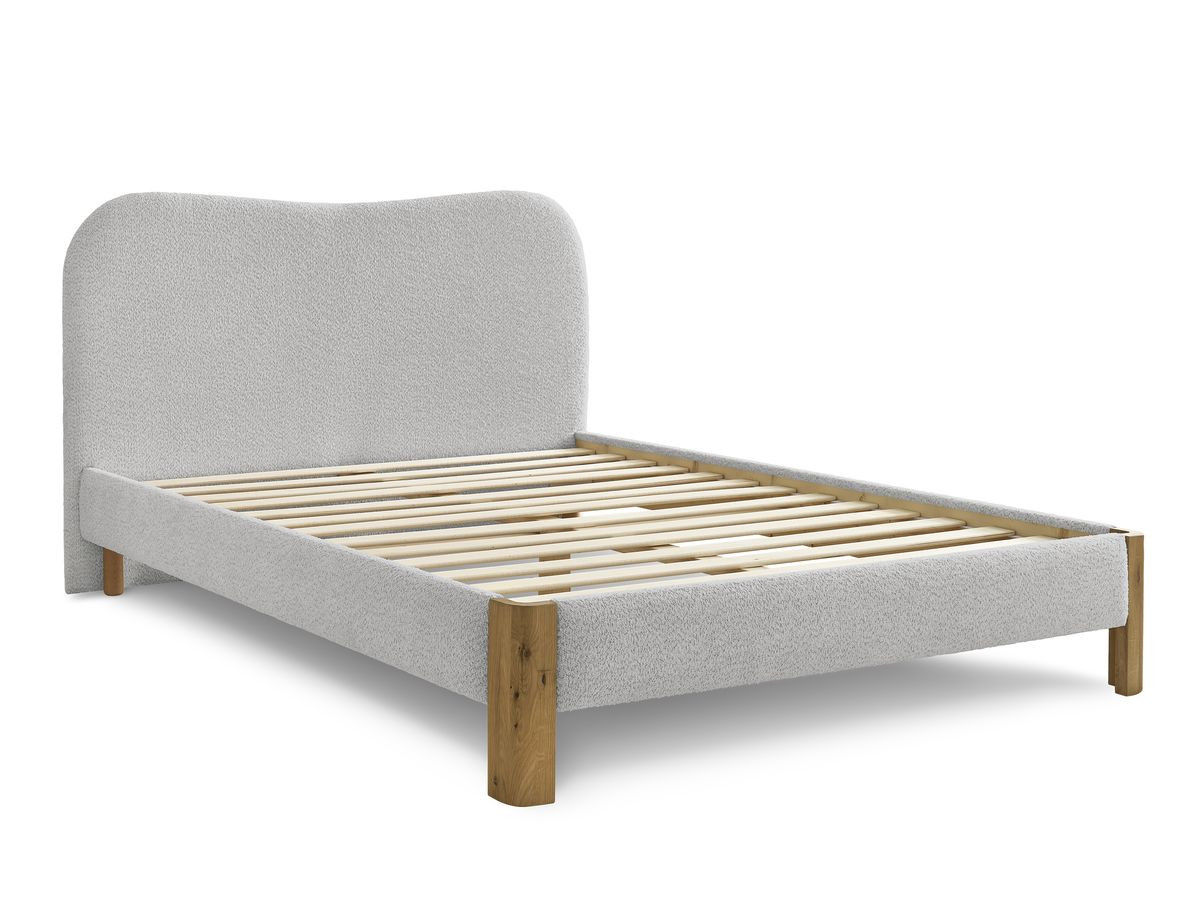 lit sorali tissu bouclette avec lattes massives de couleur gris