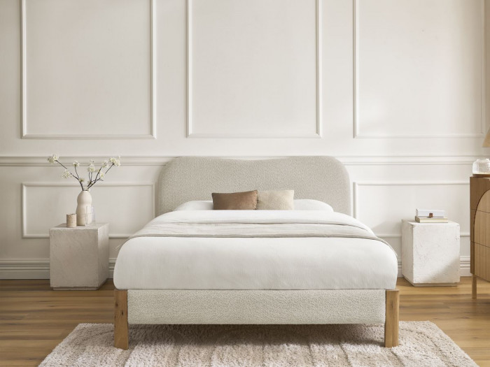 Lit SORALI tissu bouclette avec lattes massives