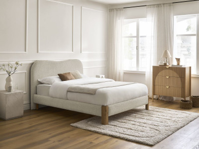 Lit SORALI tissu bouclette avec lattes massives