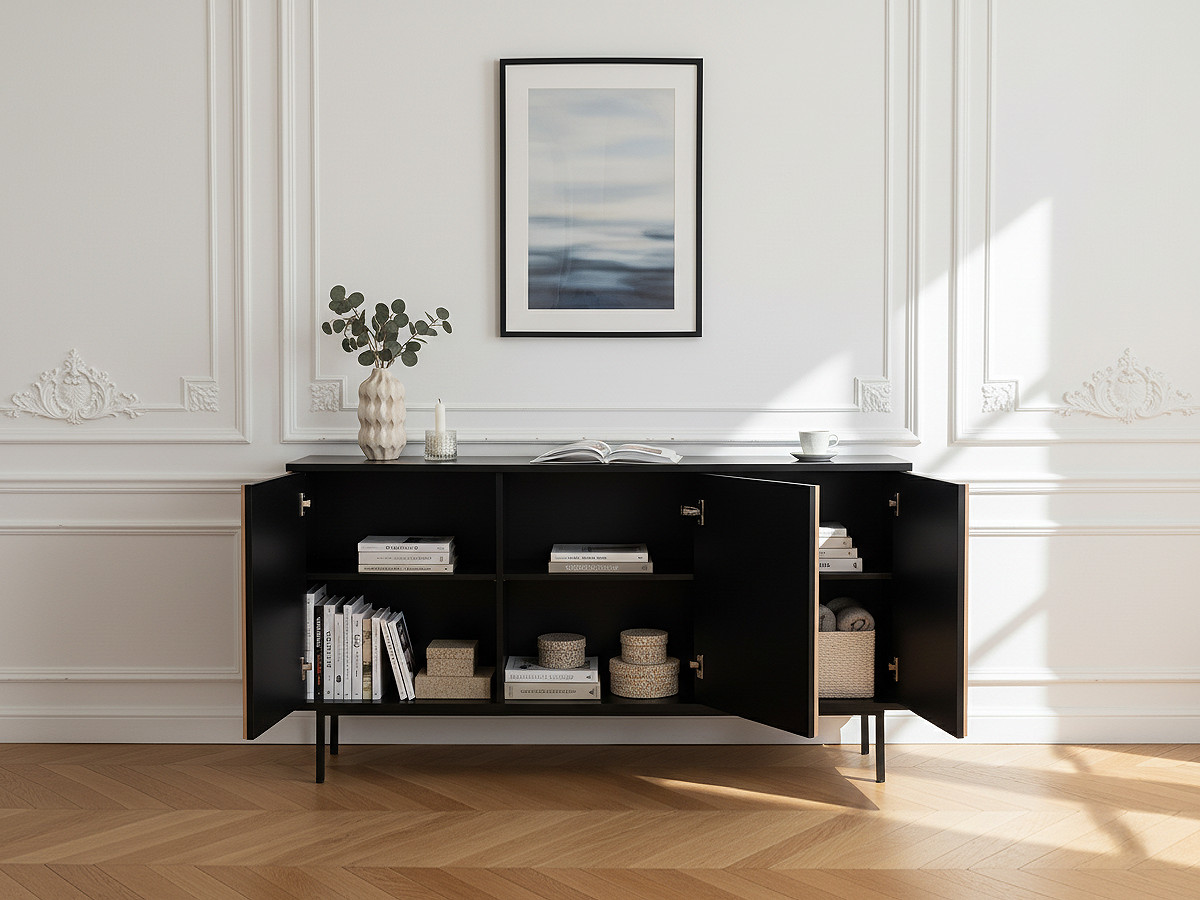 CORNEILLE 3-deurs dressoir 150 cm massief grenen stroken