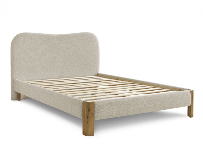 Lit SORALI tissu bouclette avec lattes massives