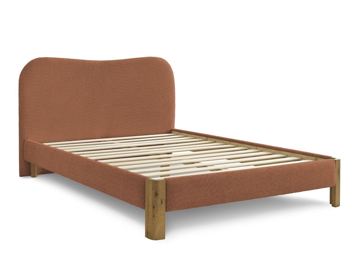 lit sorali tissu bouclette avec lattes massives de couleur orange