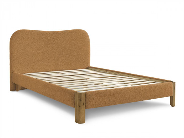 Lit SORALI tissu bouclette avec lattes massives