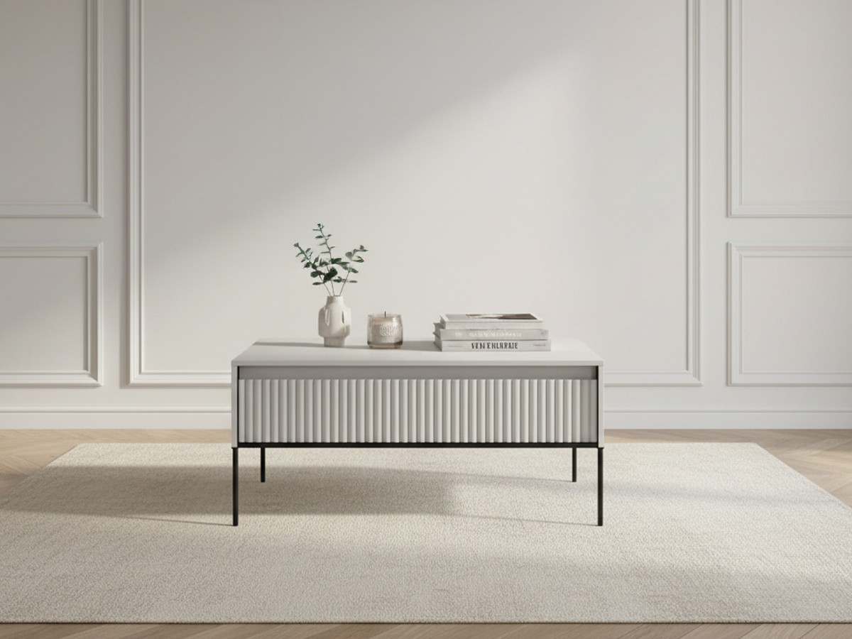 Table basse 1 porte 100 cm LENARA avec tasseaux blanc