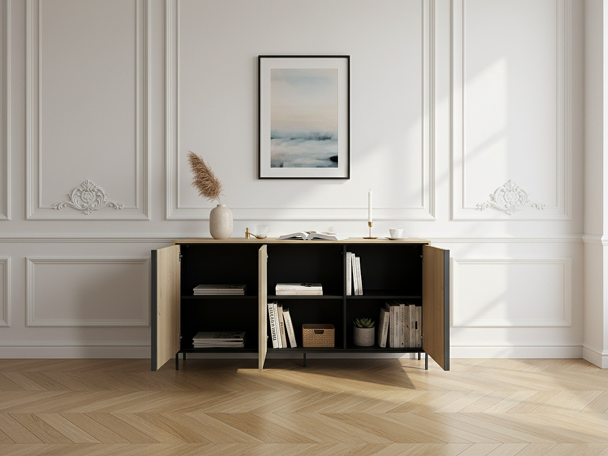 Buffet 3 portes 167 cm TILIA imitation chêne avec LED