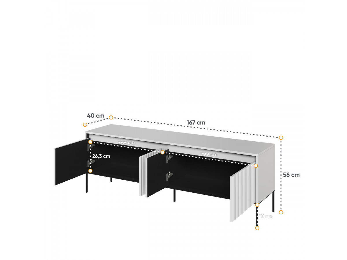 Ensemble LENARA avec buffet 166 cm + meuble TV 167 cm + table basse avec tasseaux et LED