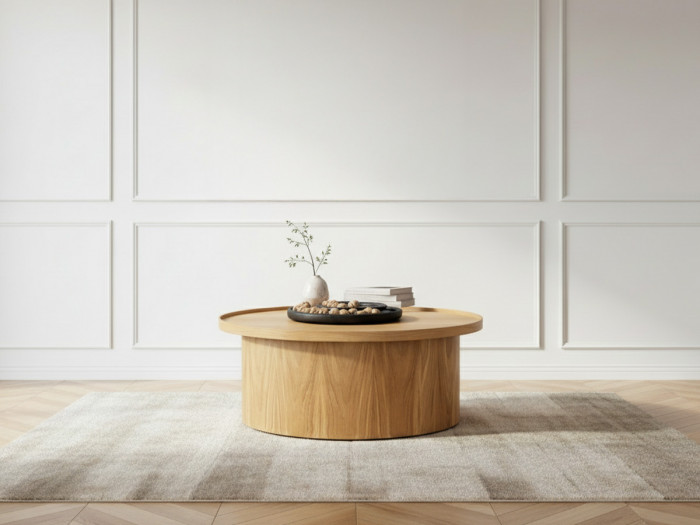 Table basse D.80 cm CASTELLANE placage chêne massif