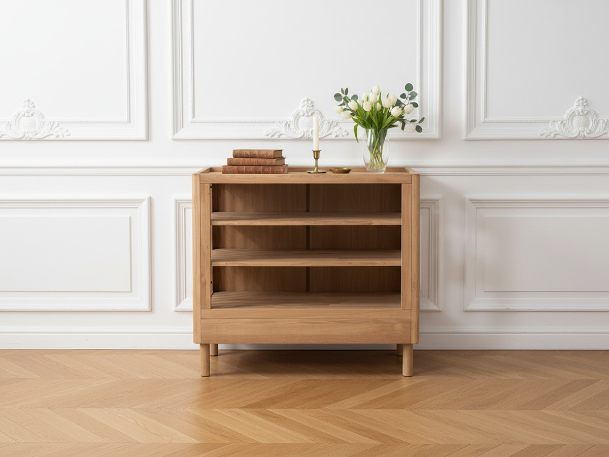 ADELIA ladekast met 2 planken in massief eikenhout