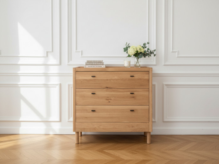 Commode 3 tiroirs 100 cm ADELIA bois massif de chêne