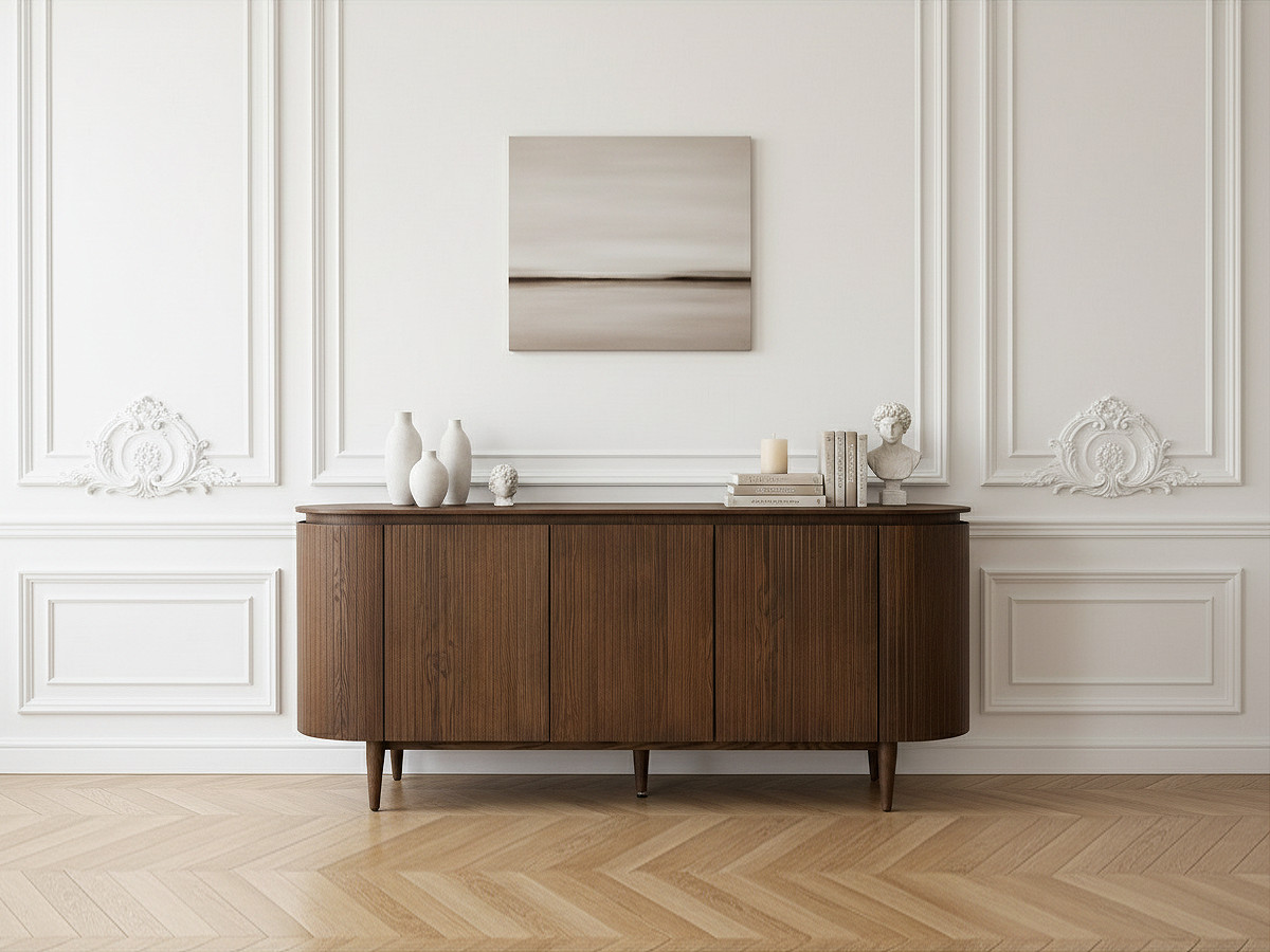 buffet 5 portes 180 cm sormiou placage chêne massif de couleur marron foncé