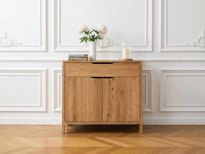 Meuble de rangement SOLENE chêne massif 95 cm 2 portes 1 tiroir
