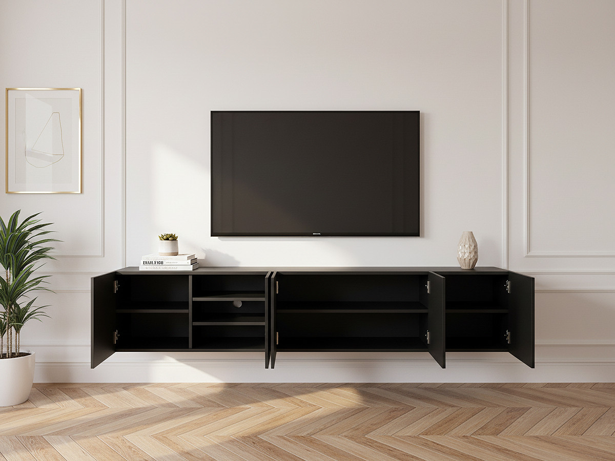 Meuble TV suspendu 200 cm ALICE noir — vue 5