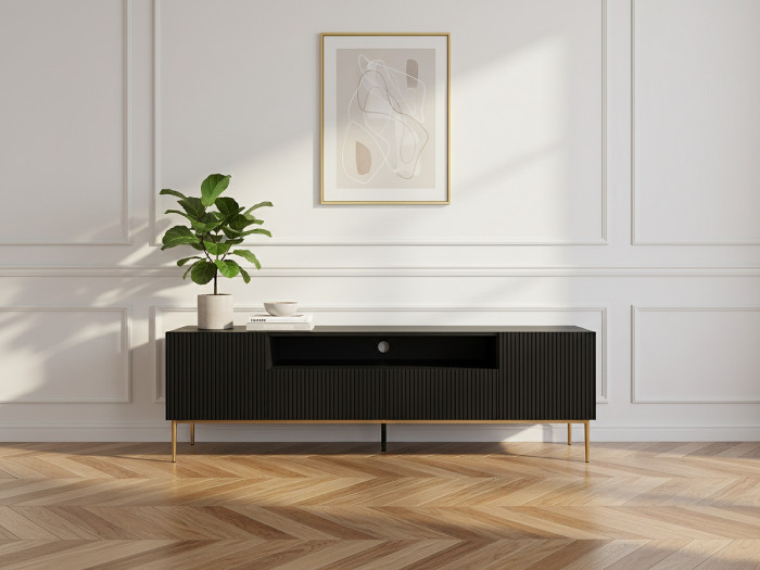 Meuble TV 2 portes 200 cm KASSIA pieds métal or