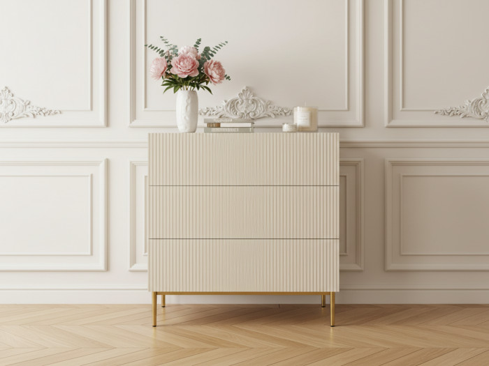 Commode KASHA 3 tiroirs pieds or
