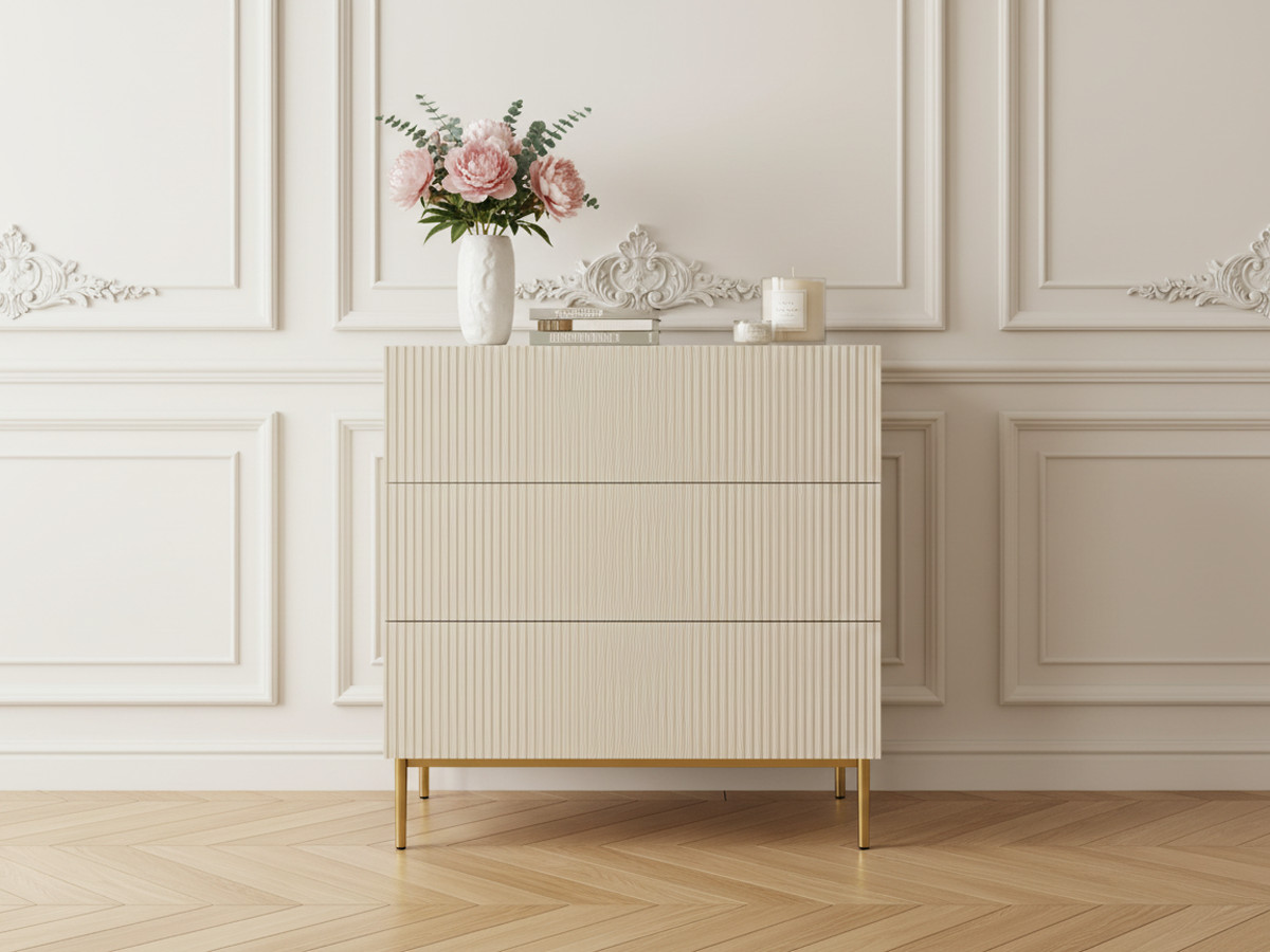 Commode KASHA 3 tiroirs pieds or