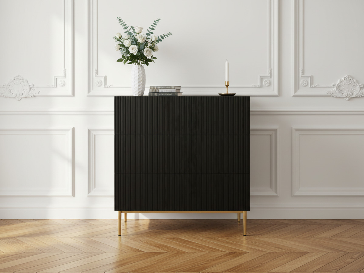Commode KASHA 3 tiroirs pieds or