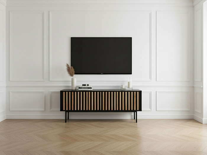 Meuble TV 3 portes 134 cm CORNEILLE tasseaux pin massif