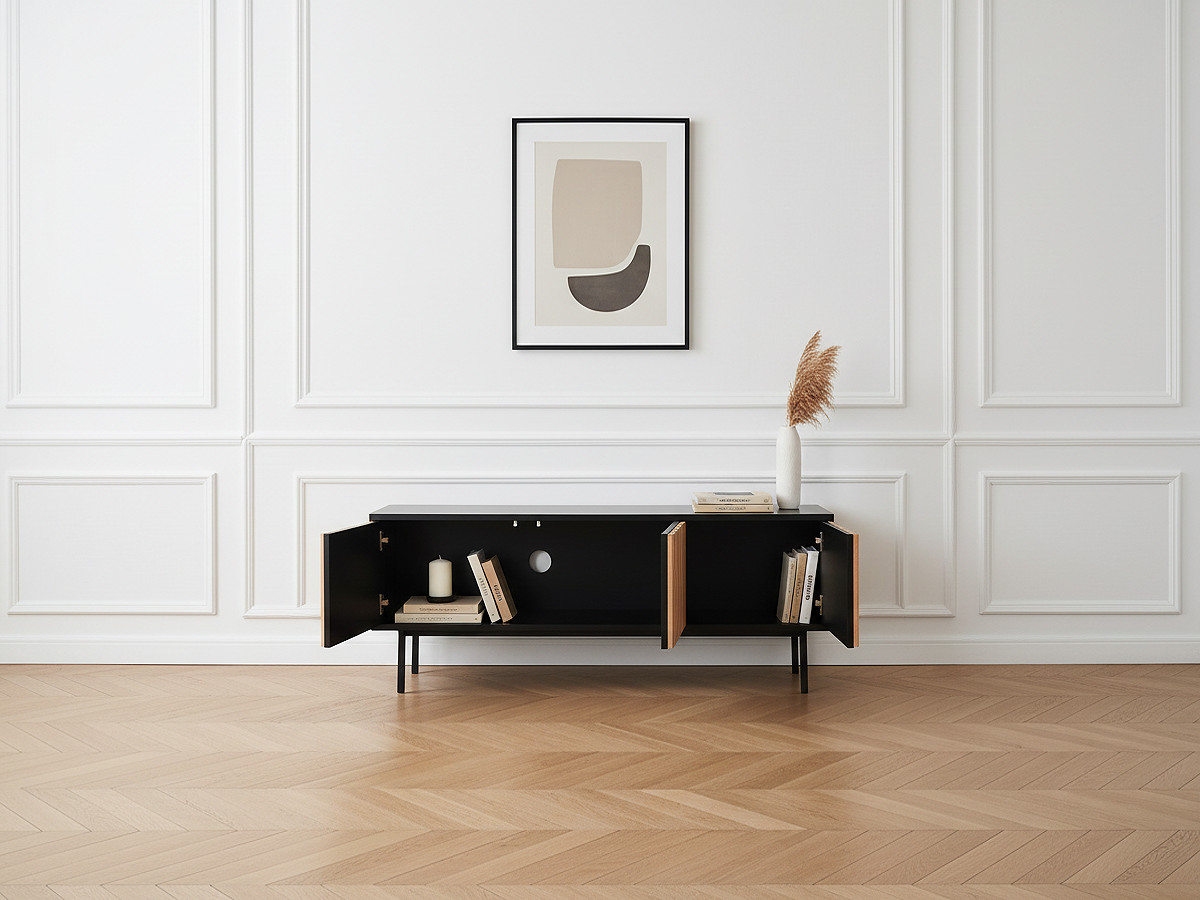 TV-kast met 3 deuren, 134 cm, CORNEILLE, massief grenenhouten latten