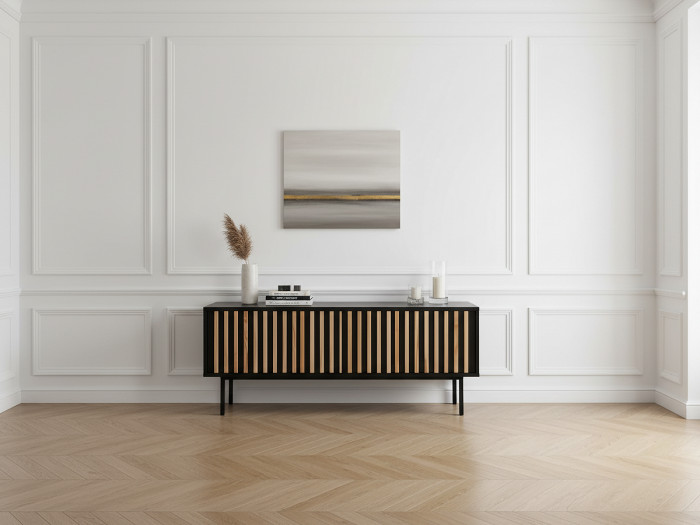 Meuble TV 3 portes 134 cm CORNEILLE tasseaux pin massif