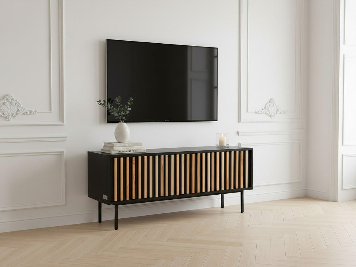 Meuble TV 3 portes 134 cm CORNEILLE tasseaux pin massif — vue 6