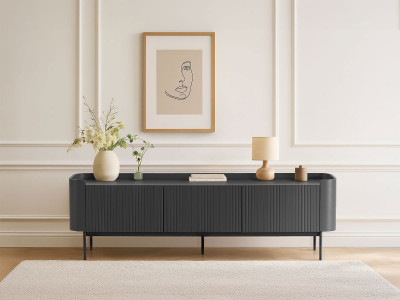 Meuble TV 3 portes 180 cm JAY effet tasseaux