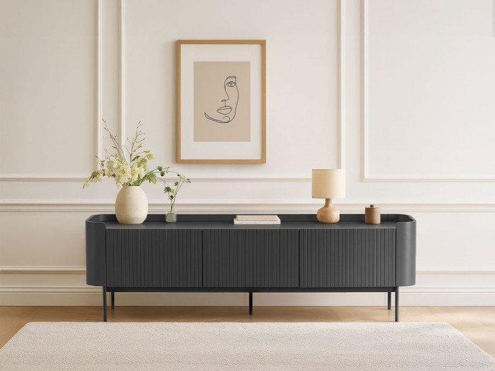 Meuble TV 3 portes 180 cm JAY effet tasseaux