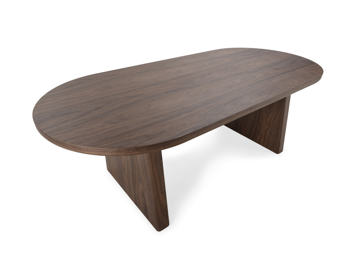 PABLO set met ovale eettafel 220 cm in notenhoutfineer + TANYA stoelen in structuurstof