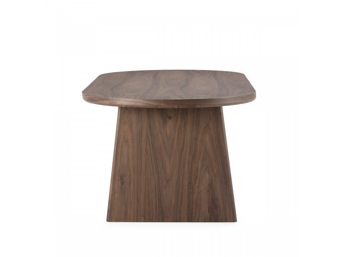 PABLO set met ovale eettafel 220 cm in notenhoutfineer + TANYA stoelen in structuurstof