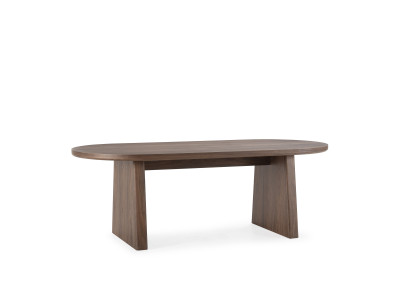 Ensemble PABLO avec table à manger ovale 220 cm placage noyer + chaises TANYA tissu texturé