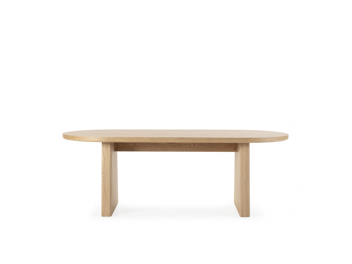 PABLO set met ovale eettafel 220 cm in notenhoutfineer + TANYA stoelen in structuurstof