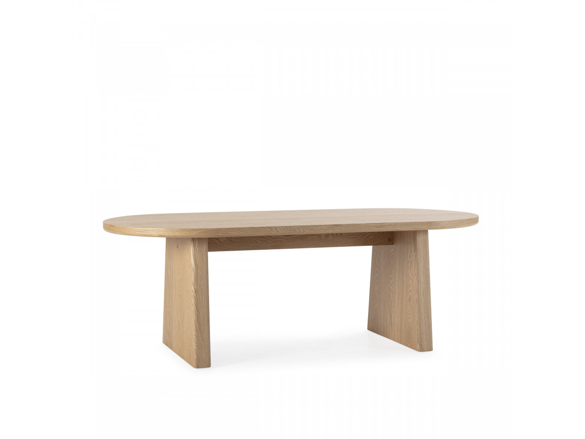 PABLO set met ovale eettafel 220 cm in notenhoutfineer + TANYA stoelen in structuurstof