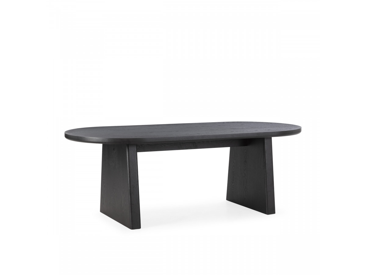 PABLO set met ovale eettafel 220 cm in notenhoutfineer + TANYA stoelen in structuurstof