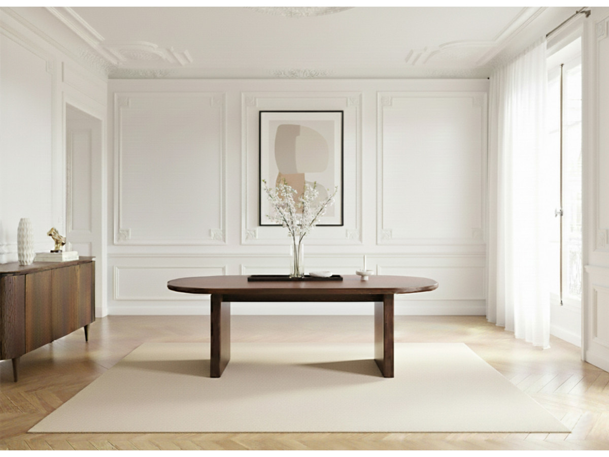 Ensemble PABLO avec table à manger ovale 220 cm placage noyer + chaises TANYA texturé marron foncé — vue 6
