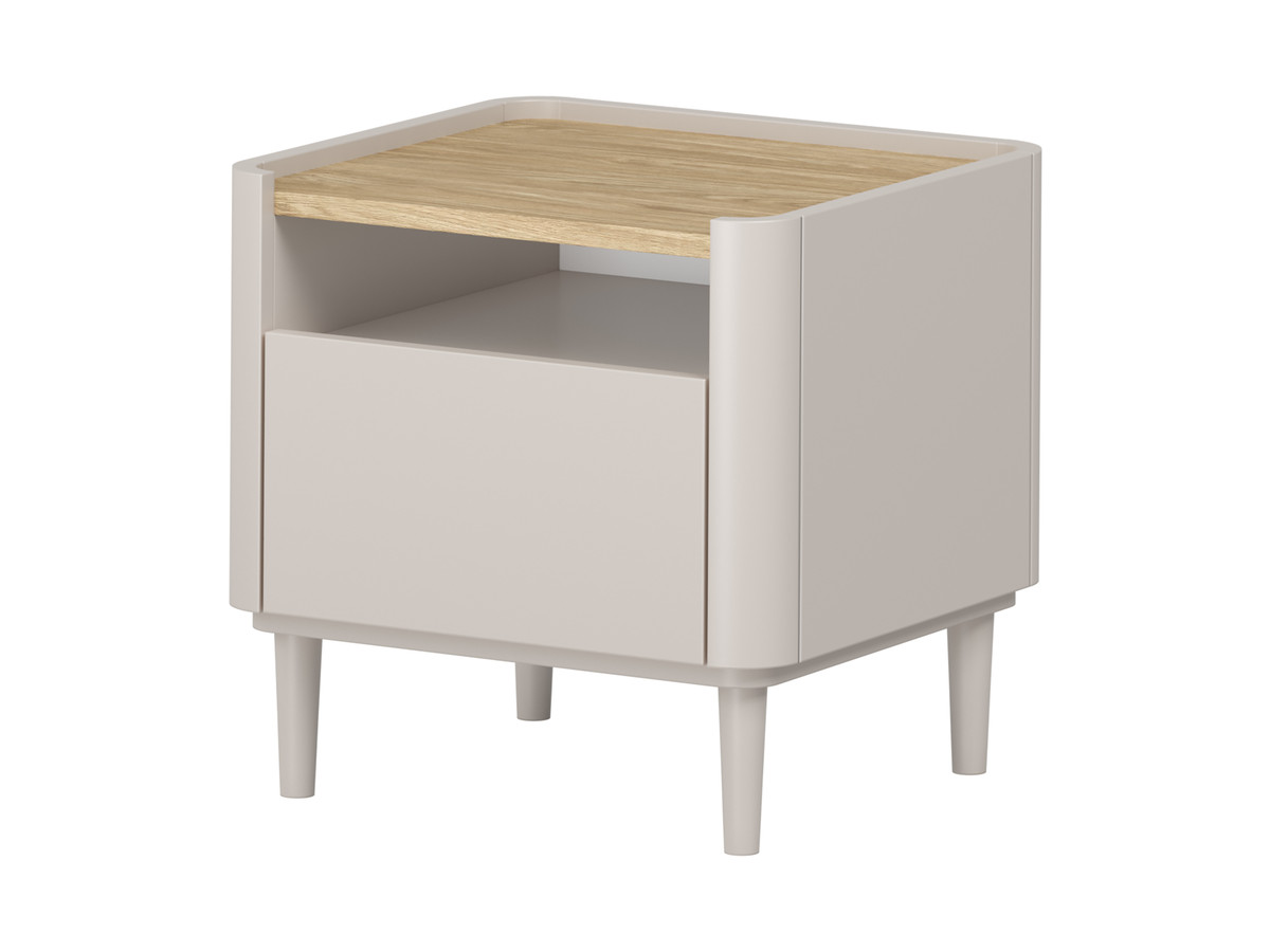 anyra nachtkastje met 1 lade en massief houten poten gekleurd beige