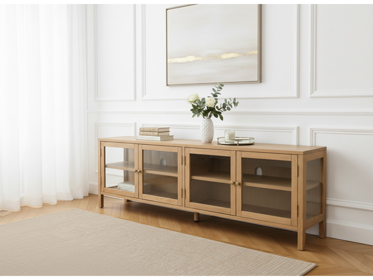 Meuble TV 4 portes 160 cm CARMEN placage chêne massif — vue 4