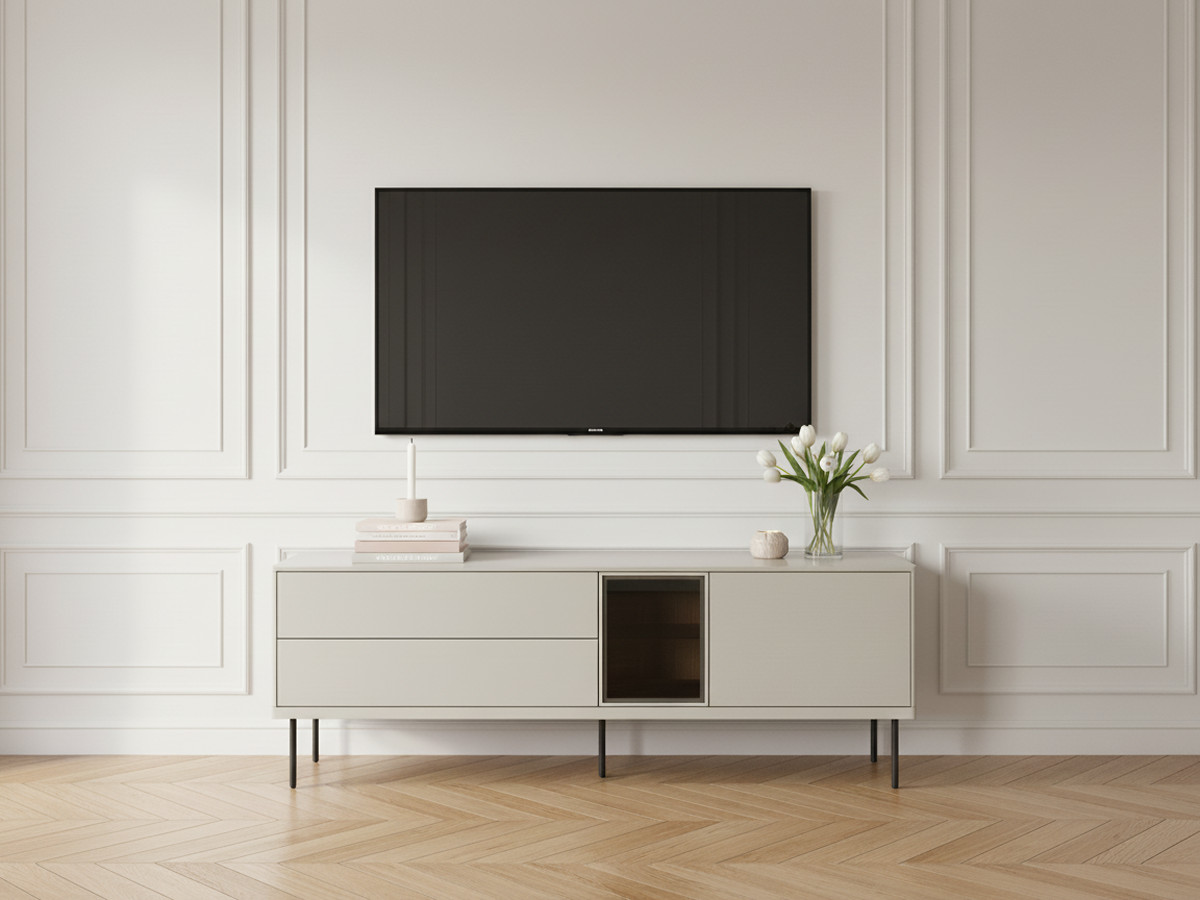 Meuble TV 2 portes 2 tiroirs 161 cm ESPERA avec LEDS