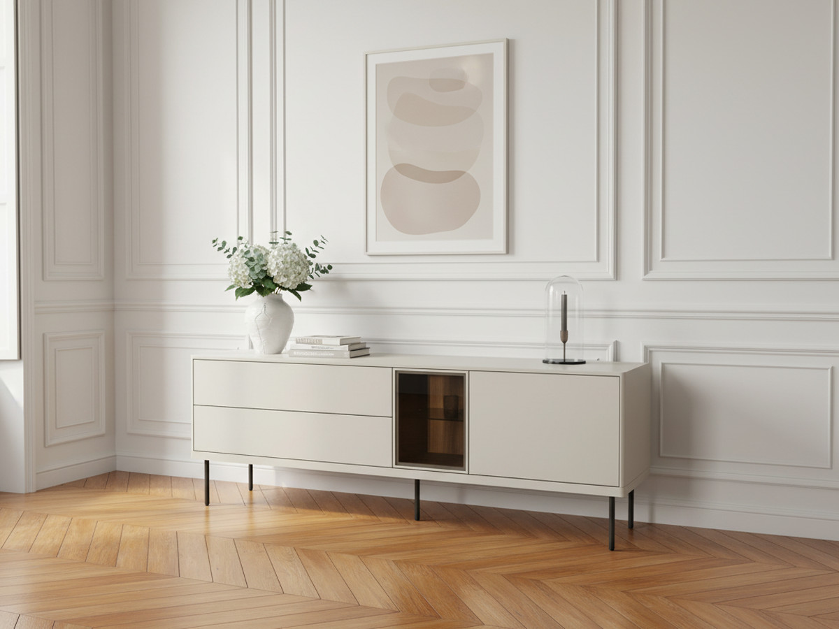 Meuble TV 2 portes 2 tiroirs 161 cm ESPERA avec LEDS