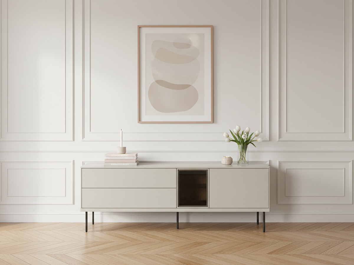 Meuble TV 1 porte 2 tiroirs 161 cm ESPERA avec LEDS
