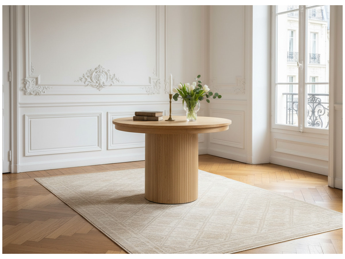 Ensemble PRADO avec table à manger extensible 110 à 210 cm + 4 chaises BASTIDE placage chêne massif