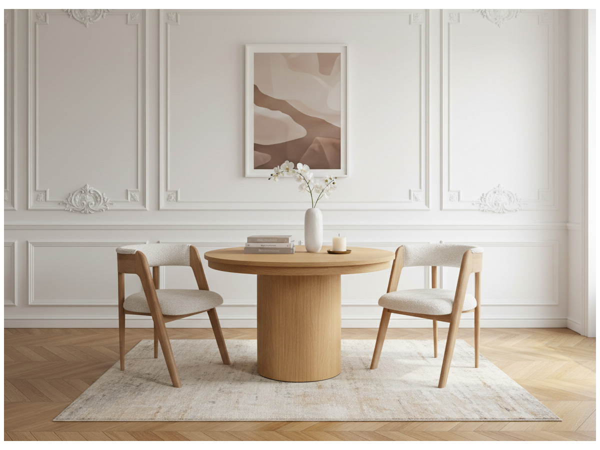 Ensemble PRADO avec table à manger extensible 110 à 210 cm + 4 chaises BASTIDE placage chêne massif