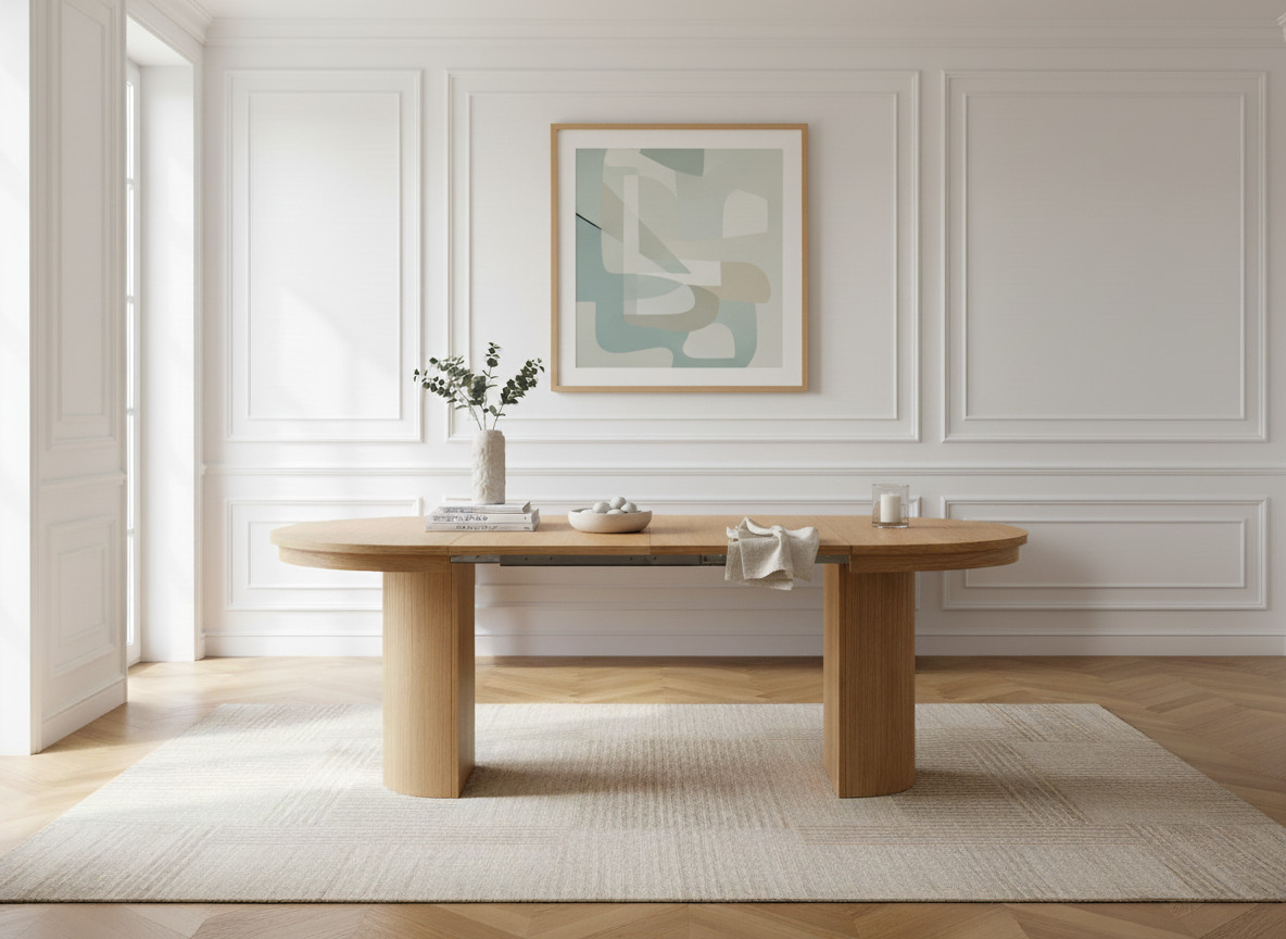 Table à manger ronde extensible 110 à 210 cm PRADO placage chêne massif | BOBOCHIC ®