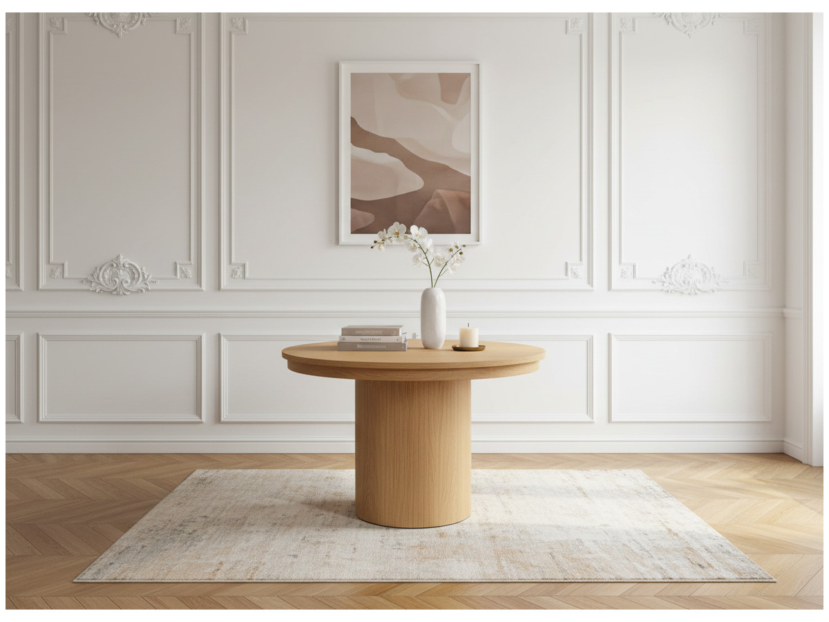 Table à manger ronde extensible 110 à 210 cm PRADO placage chêne massif